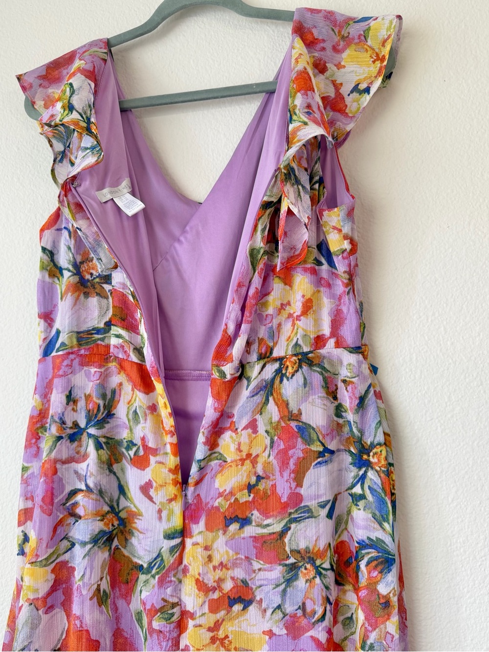 London Times Floral Print Ruffle Dress Women's Cottagecore Pastel Size 10 - Picture 9 of 12